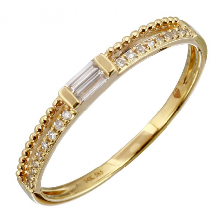 14k gold diamond horizontal baguette shot bead ring