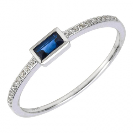14k white gold diamond horizontal sapphire ring