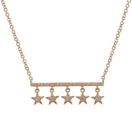 14k rose gold diamond star drop necklace