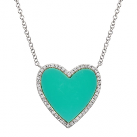 14k gold diamond and turq heart necklace