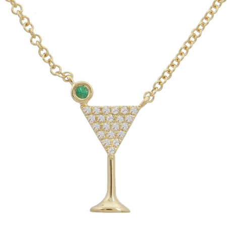 14k gold diamond martini glass with emerald olive