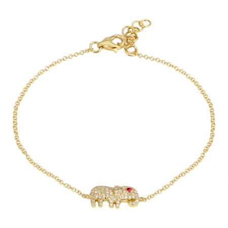 14k gold diamond elephant with ruby eye bracelet