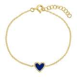 14k gold diamond and lapis heart bracelet