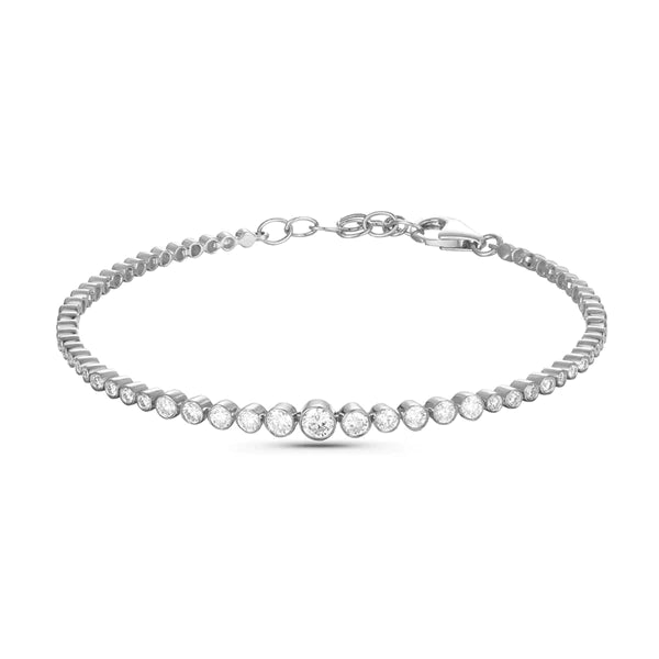 14k white gold graduated diamond bezel tennis bracelet