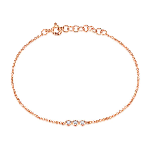 14k gold 3 diamond bezel bar bracelet