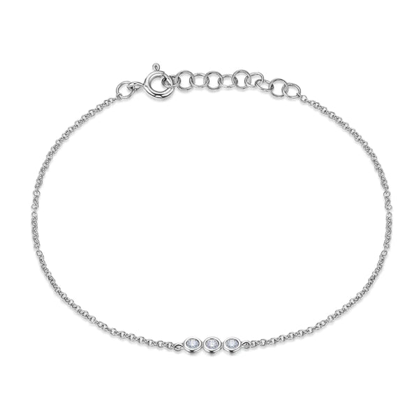 14k gold 3 diamond bezel bar bracelet