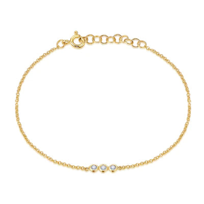 14k gold 3 diamond bezel bar bracelet
