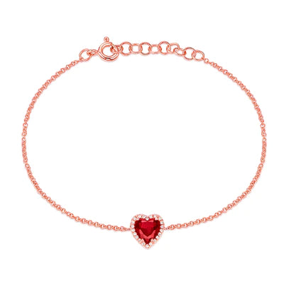 14k rose gold ruby heart bracelet
