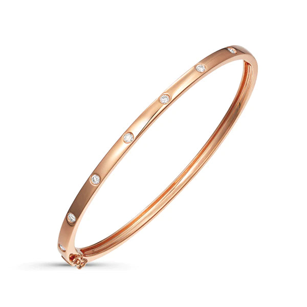 14k rose gold scattered diamond bangle