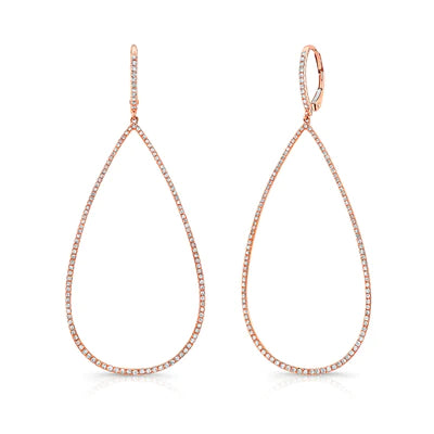 14k gold diamond large teardrop hoops