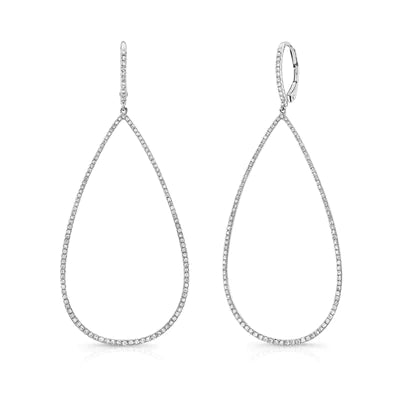 14k white gold diamond large teardrop hoops