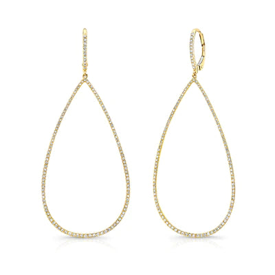 14k gold diamond large teardrop hoops