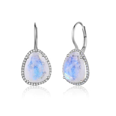 14k gold organic moonstone and diamond drop earrings