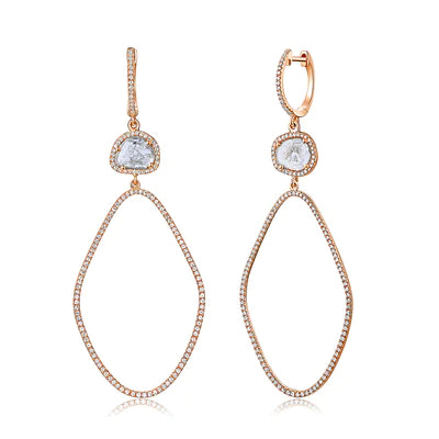 14k gold free form diamond with diamond slice drops