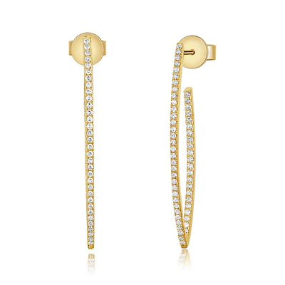 14k gold and diamond curved stick post earrings