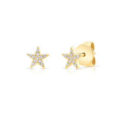 14k yellow gold diamond bitty star studs