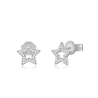 14k white gold diamond open star studs