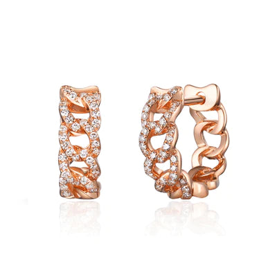 14k gold diamond chain link huggies