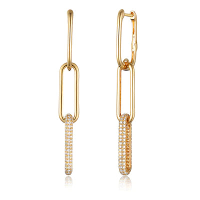 14k gold diamond huggie top paperclip drop earrings