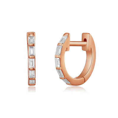14k gold diamond double row octagon huggies