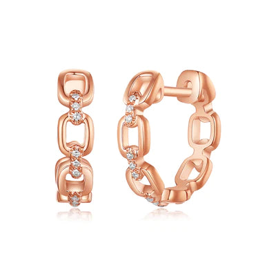 14k gold diamond small chain link huggies