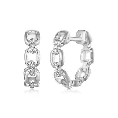 14k gold diamond small chain link huggies