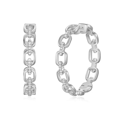 14k gold 34mm round diamond hoop earrings