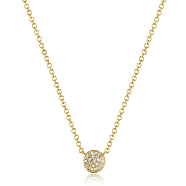 14k Gold Small Diamond Disk Necklace