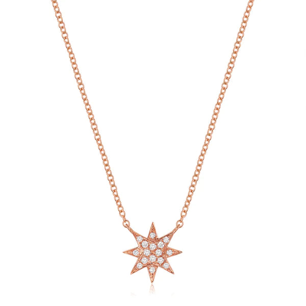 14k gold diamond starburst necklace