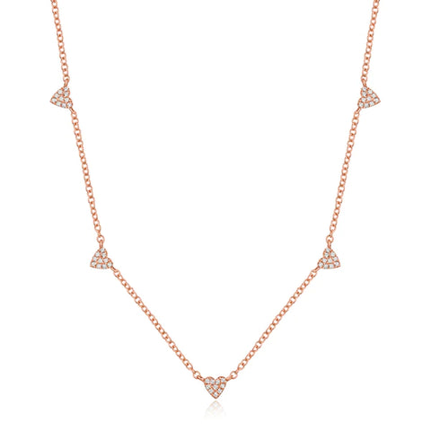 14k gold and diamond scattered hearts necklace