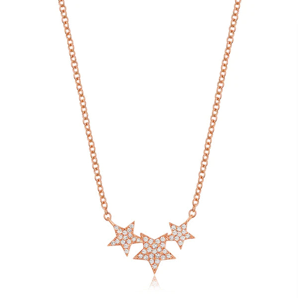 14k white gold diamond triple star necklace