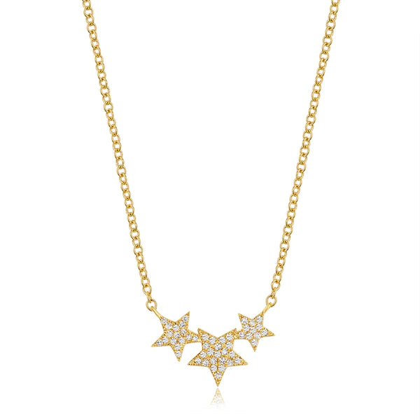 14k white gold diamond triple star necklace