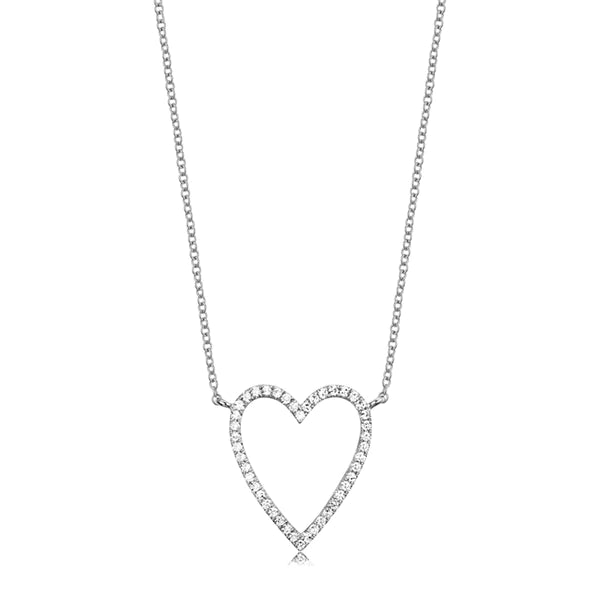 14k gold diamond large open heart necklace