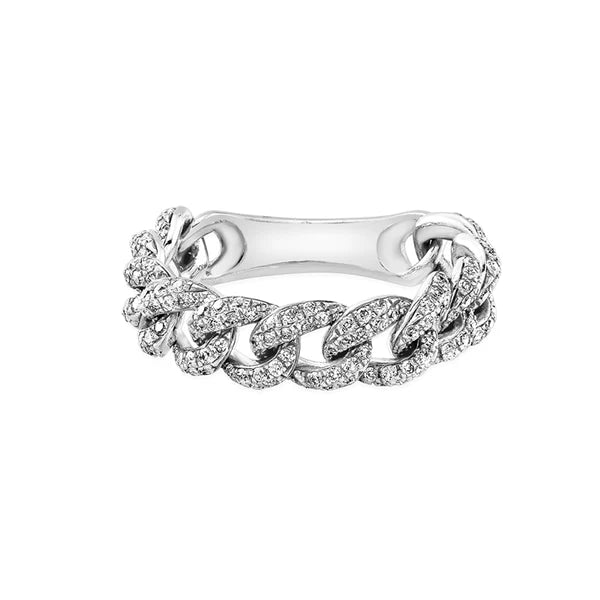 14k white gold diamond chain link ring - size 6