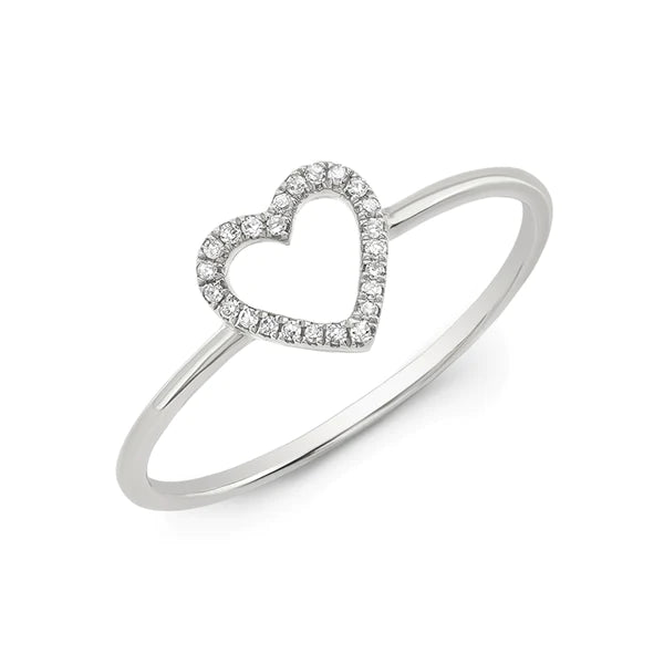 14k white gold diamond open heart ring - size 7