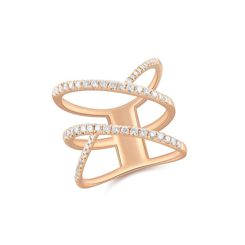 14k gold diamond open X ring