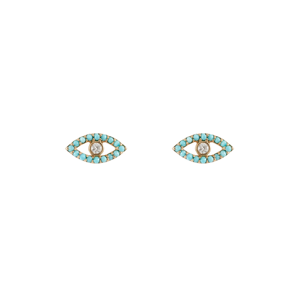 14k yellow gold turq border evil eye studs