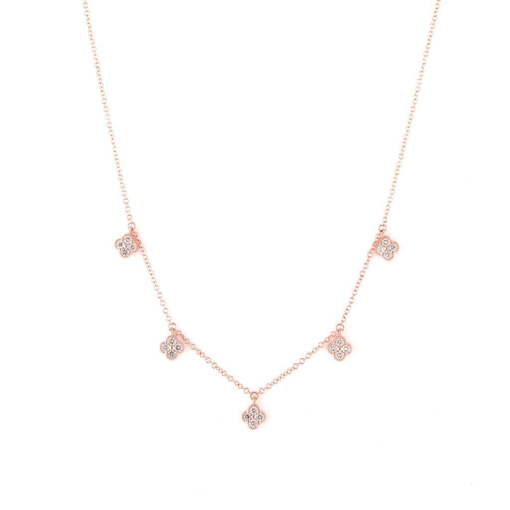14k gold 5 diamond clover drop necklace