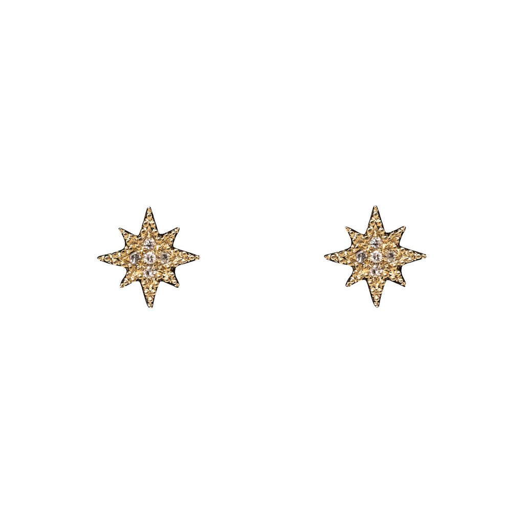 14k rose gold diamond mini starburst posts