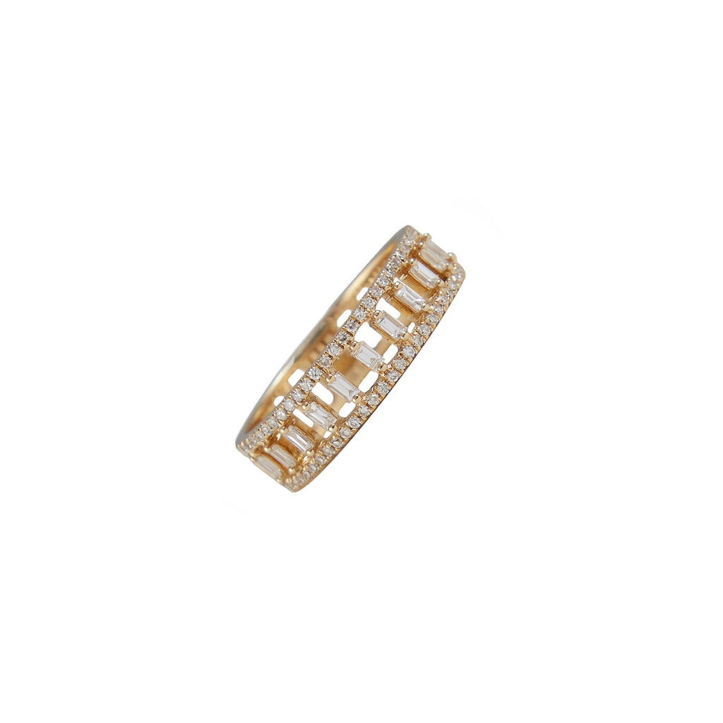 14k yellow gold baguette diamond border band