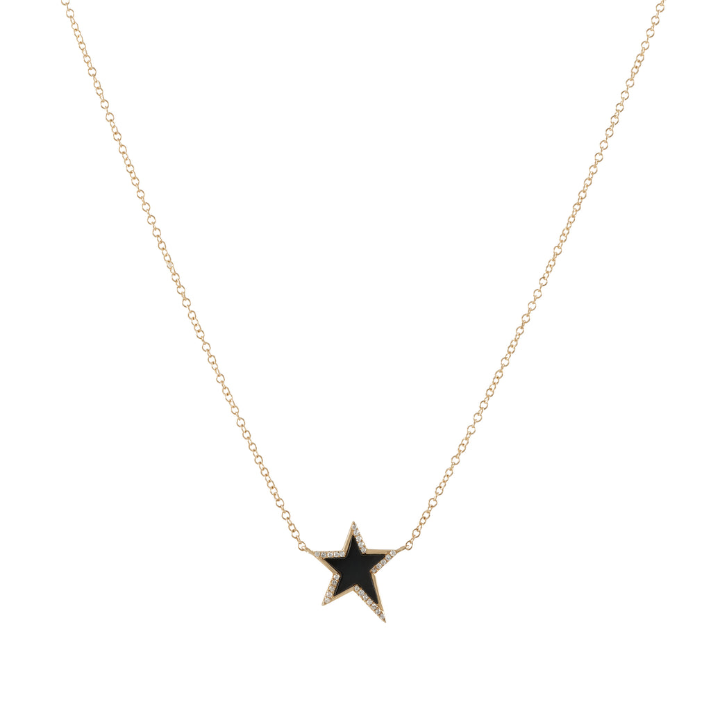 14k gold diamond onyx star necklace