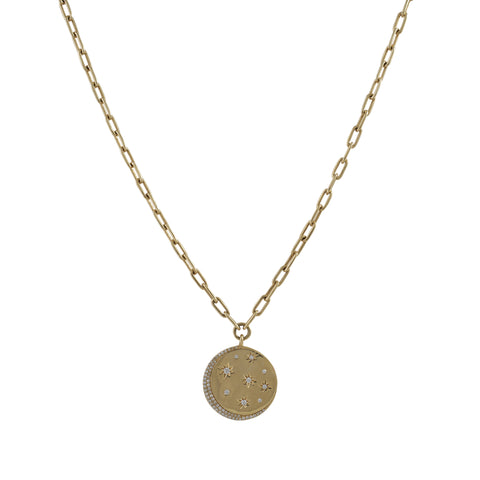 14k gold diamond celestial disk necklace