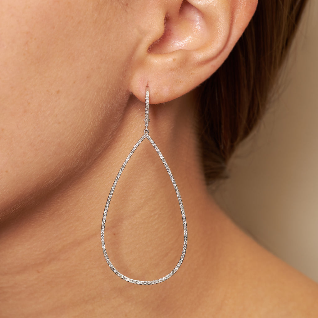 14k gold diamond large teardrop hoops