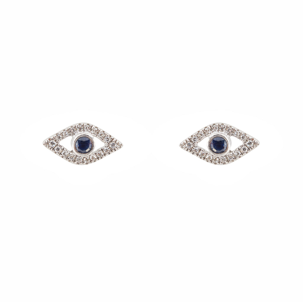 14k gold diamond and sapphire evil eye earrings