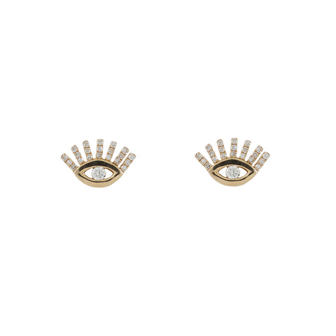 14k yellow gold diamond evil eye with eyelash posts