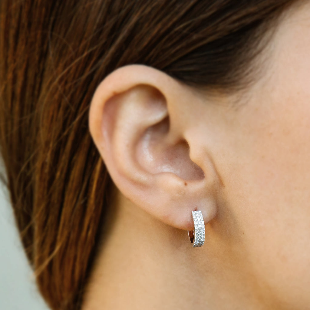 14k gold triple row diamond huggies - 10MM