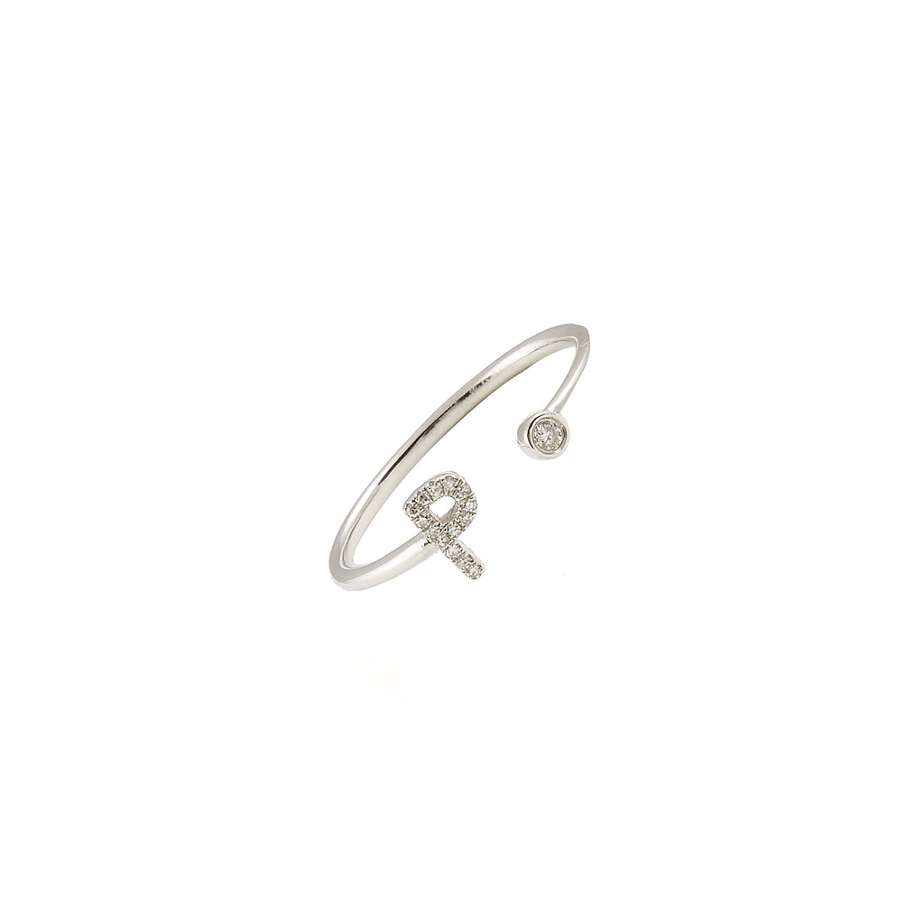 14k white gold diamond initial ring
