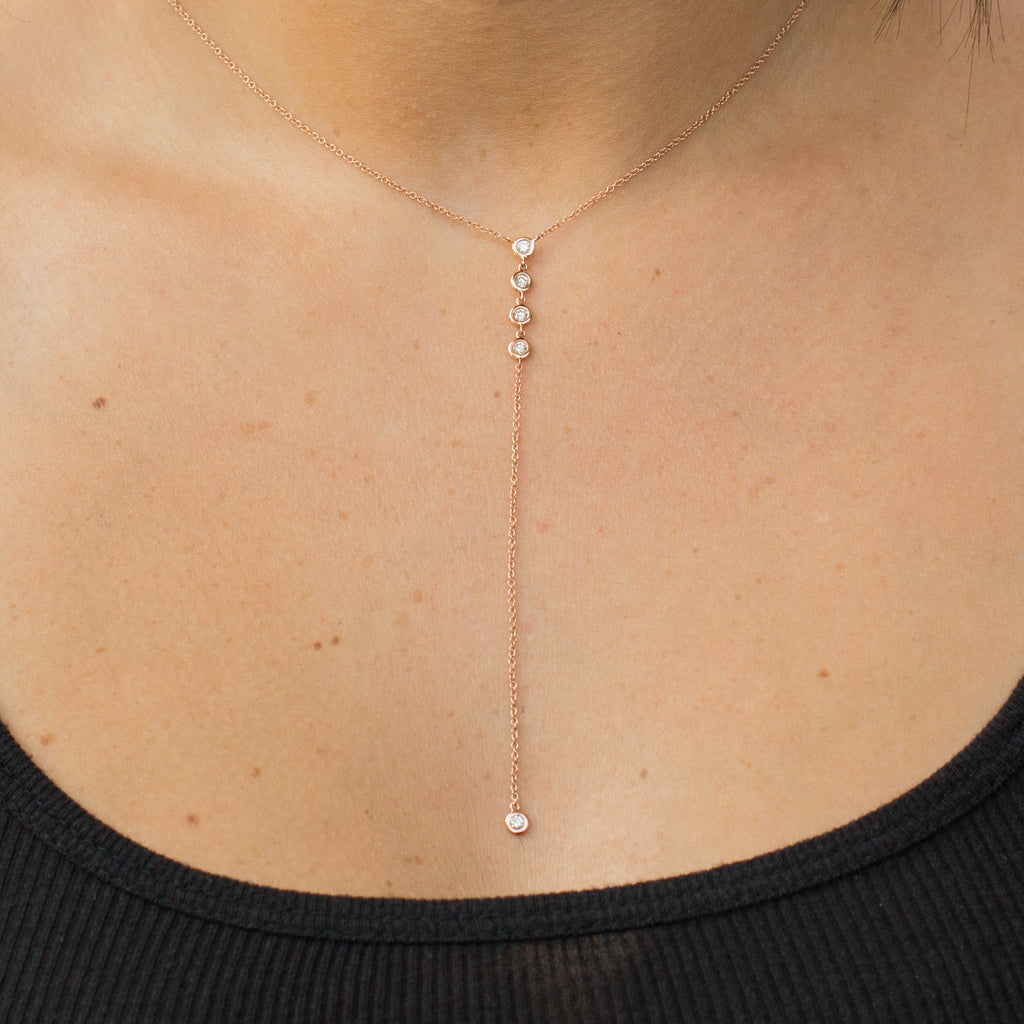 14k gold bezel set diamond lariat