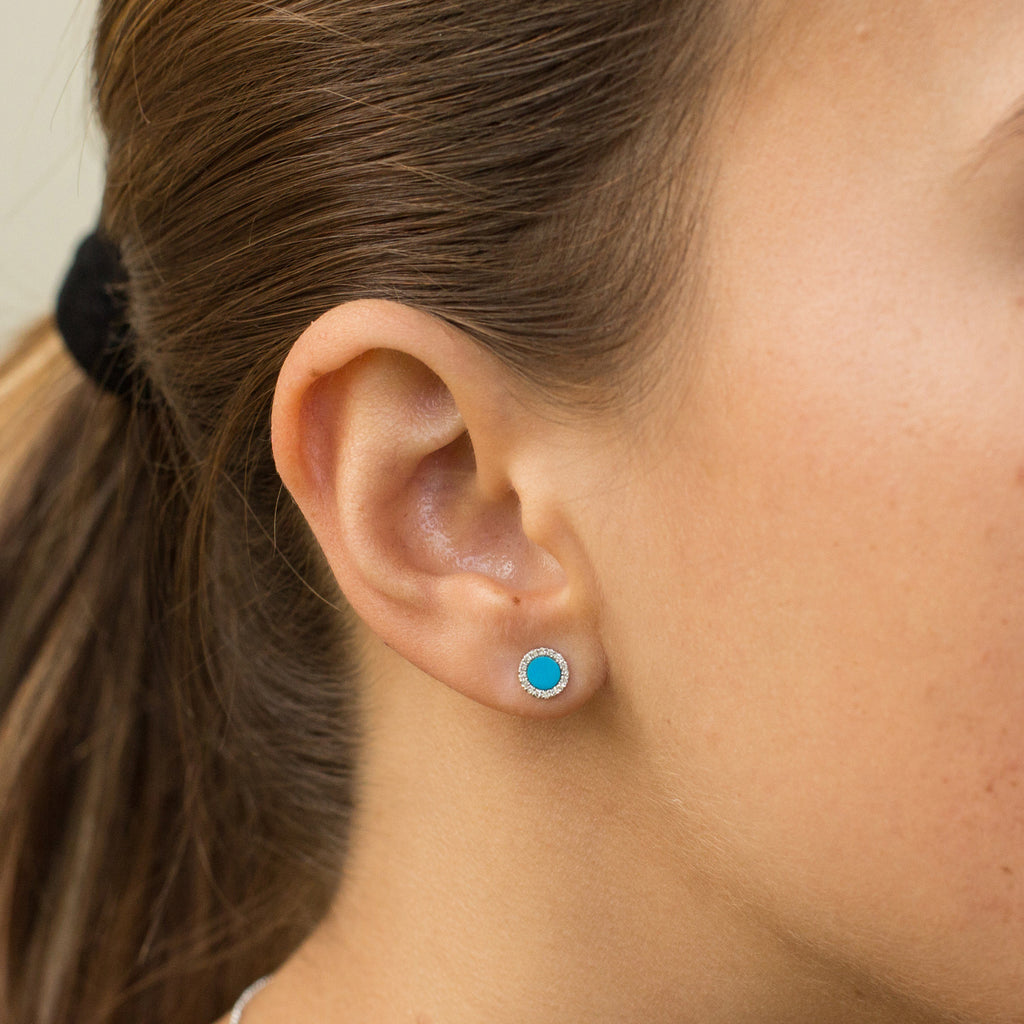 14k gold diamond circle turq posts