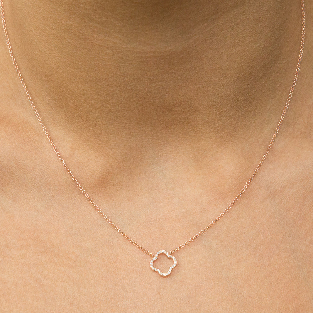 14k gold diamond open clover necklace